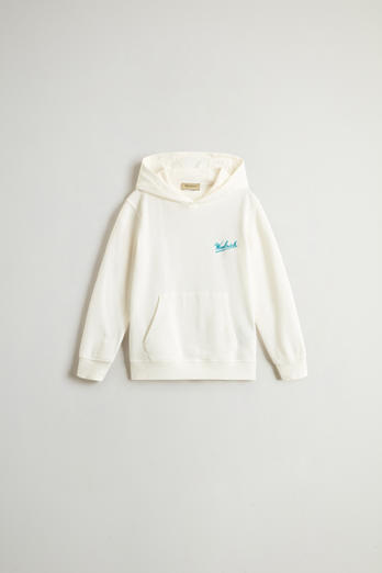 Garment-dyed Boys’ Hoodie in Pure Cotton White | Woolrich
