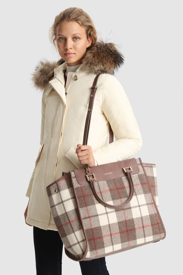Oversized wool Tote Bag with check pattern