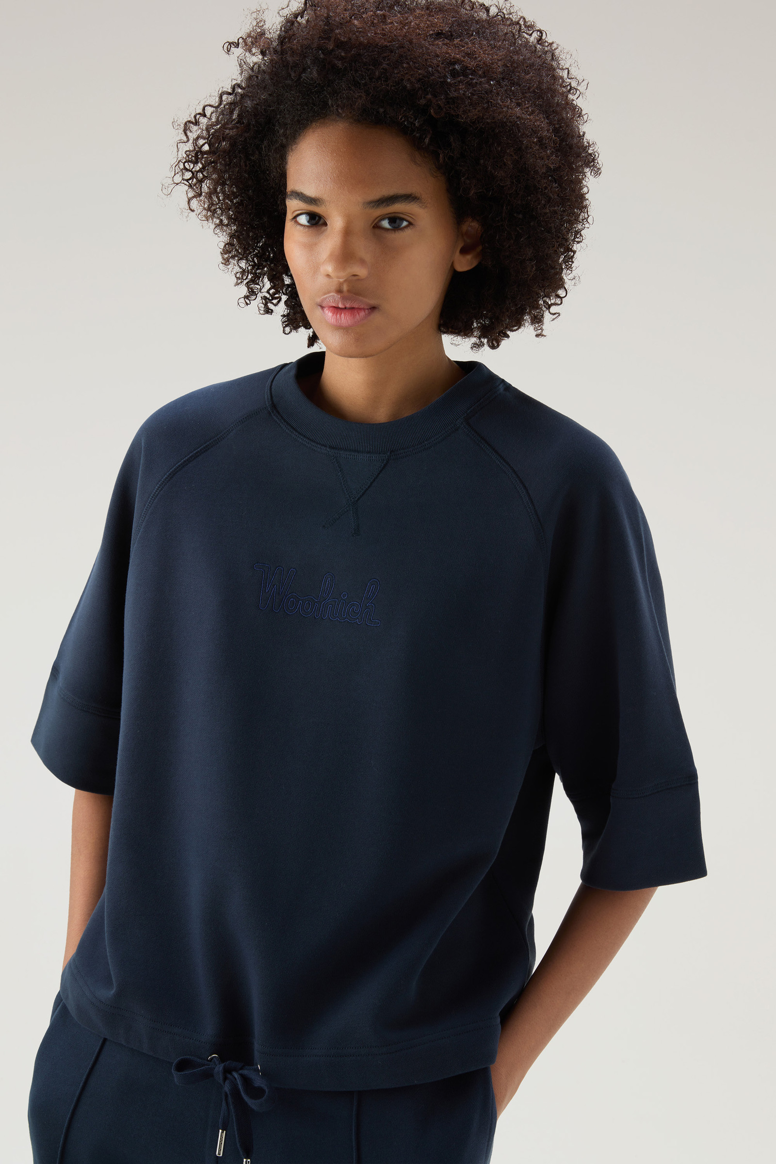 Sweat-shirt en pur coton avec manches trois-quarts bleu photo 4 | Woolrich