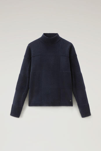 Check Turtleneck Sweater in Wool Blend Blue | Woolrich