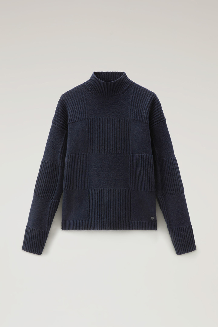 Check Turtleneck Sweater in Wool Blend Blue photo 1 | Woolrich