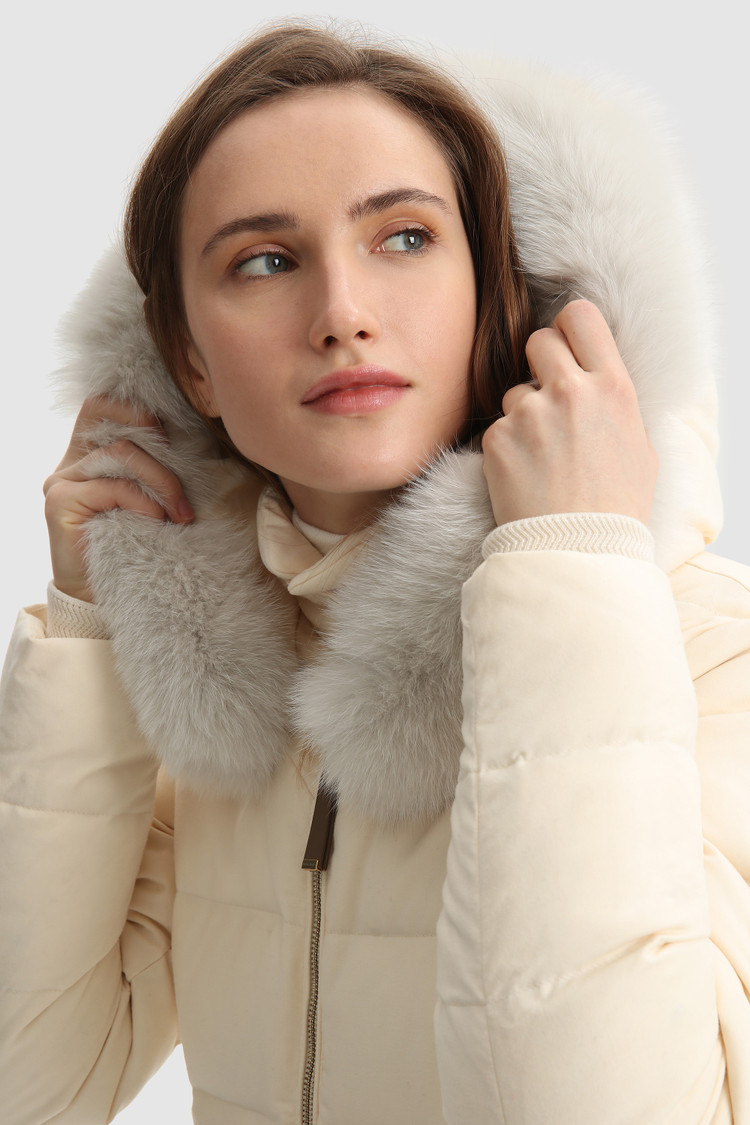 Parka lungo in lana e seta con pelliccia