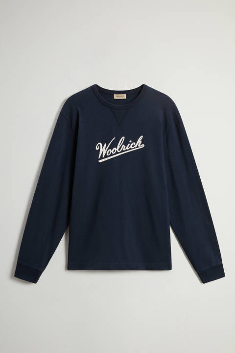 T-shirt van zuiver katoen met lange mouwen en geborduurd logo Blauw photo 2 | Woolrich