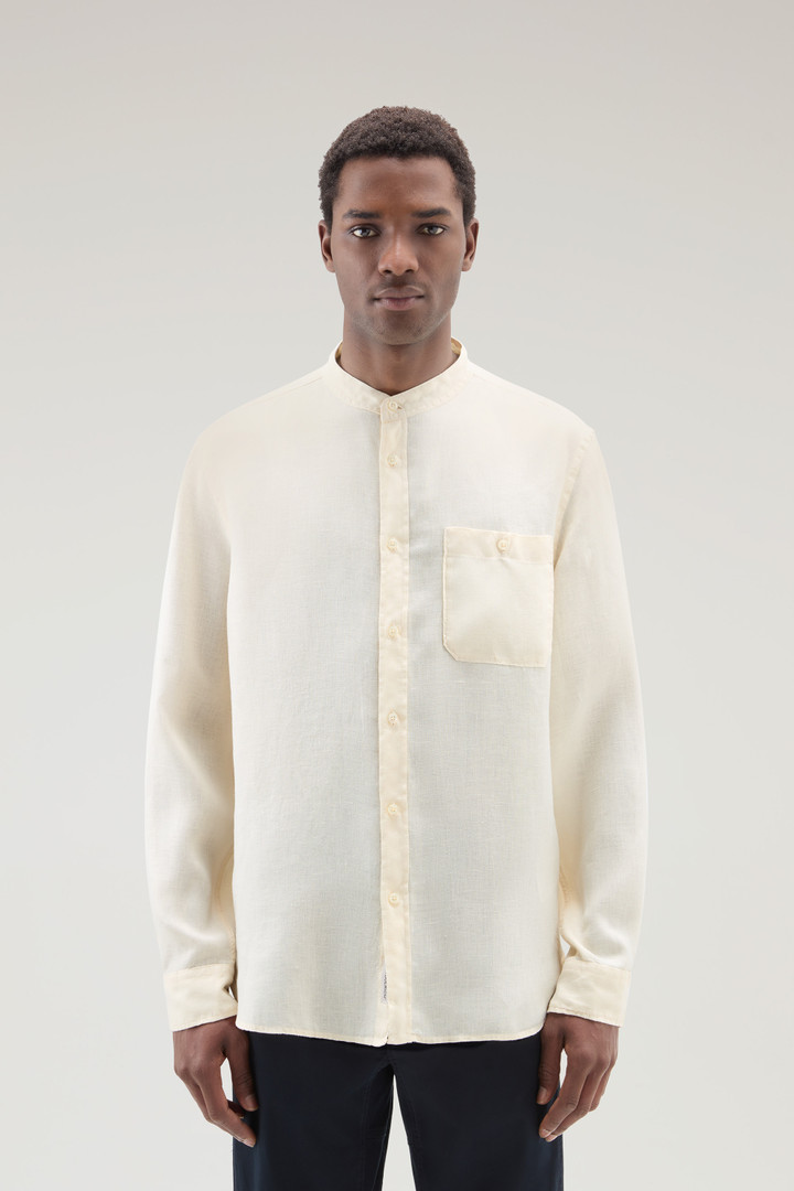 Garment-dyed Shirt with Mandarin Collar in Pure Linen White photo 1 | Woolrich
