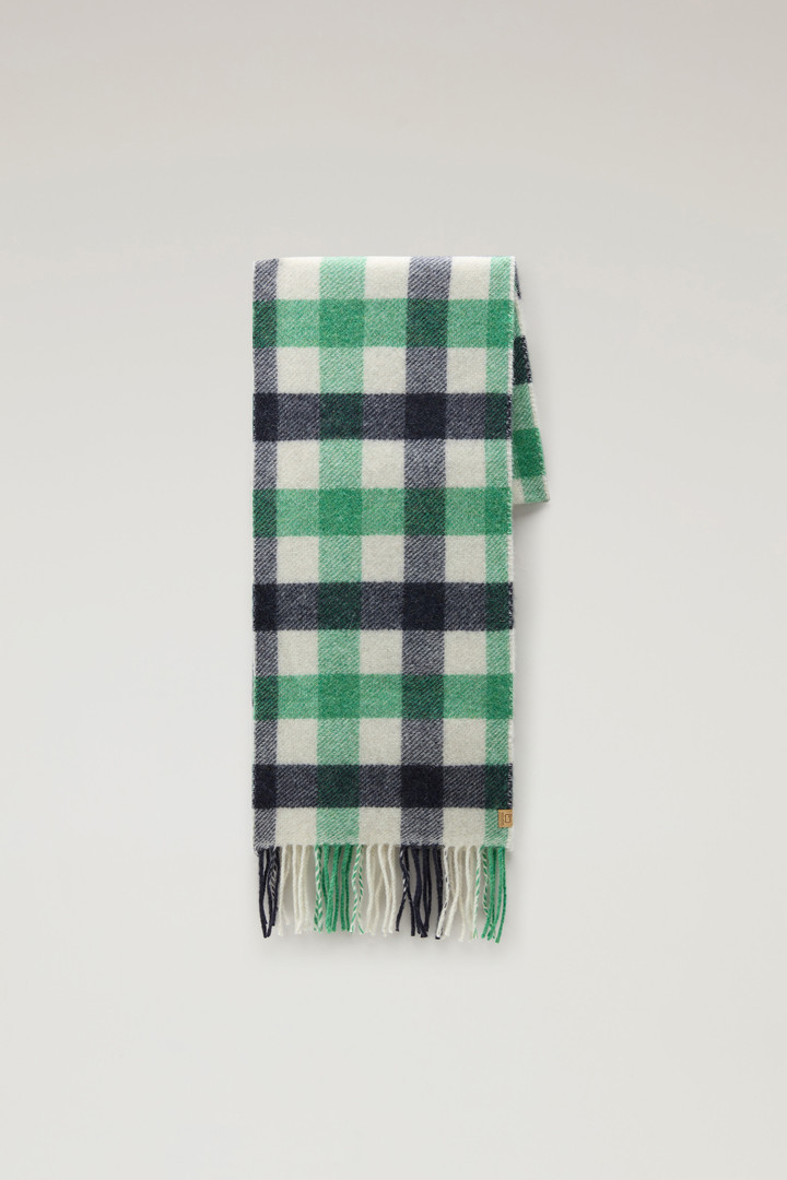 Woolrich Boys' Check Scarf in Wool Blend Green Size ONE