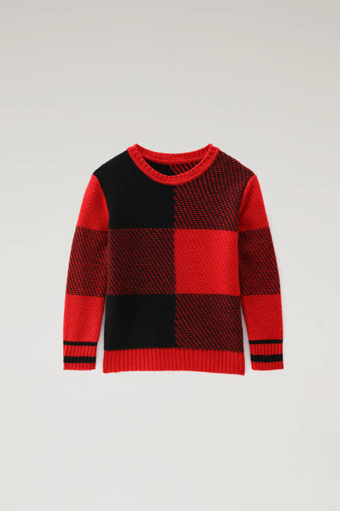 Buffalo Check Boys' Crewneck in Merino Wool Blend Red | Woolrich