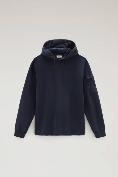 Hoodie in Pure Cotton Fleece with Zip Pocket Blue | Woolrich