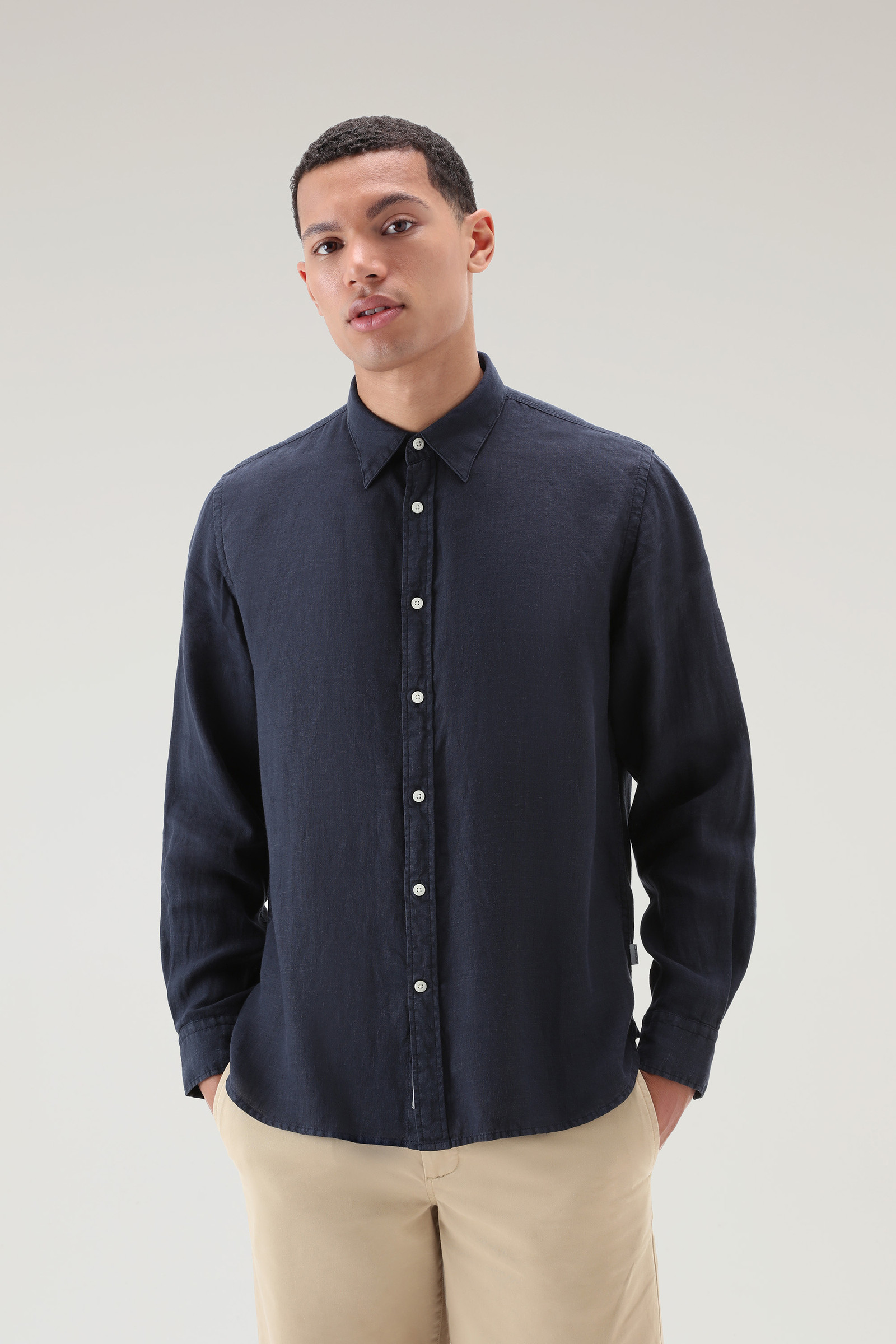 Men's Garment-Dyed Pure Linen Shirt Blue | Woolrich USA