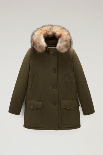 Arctic Parka in Ramar Cloth with Four Pockets and Detachable Fur Green | Woolrich
