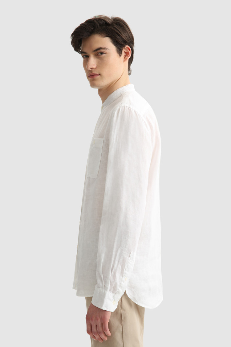 Linen band collar shirt