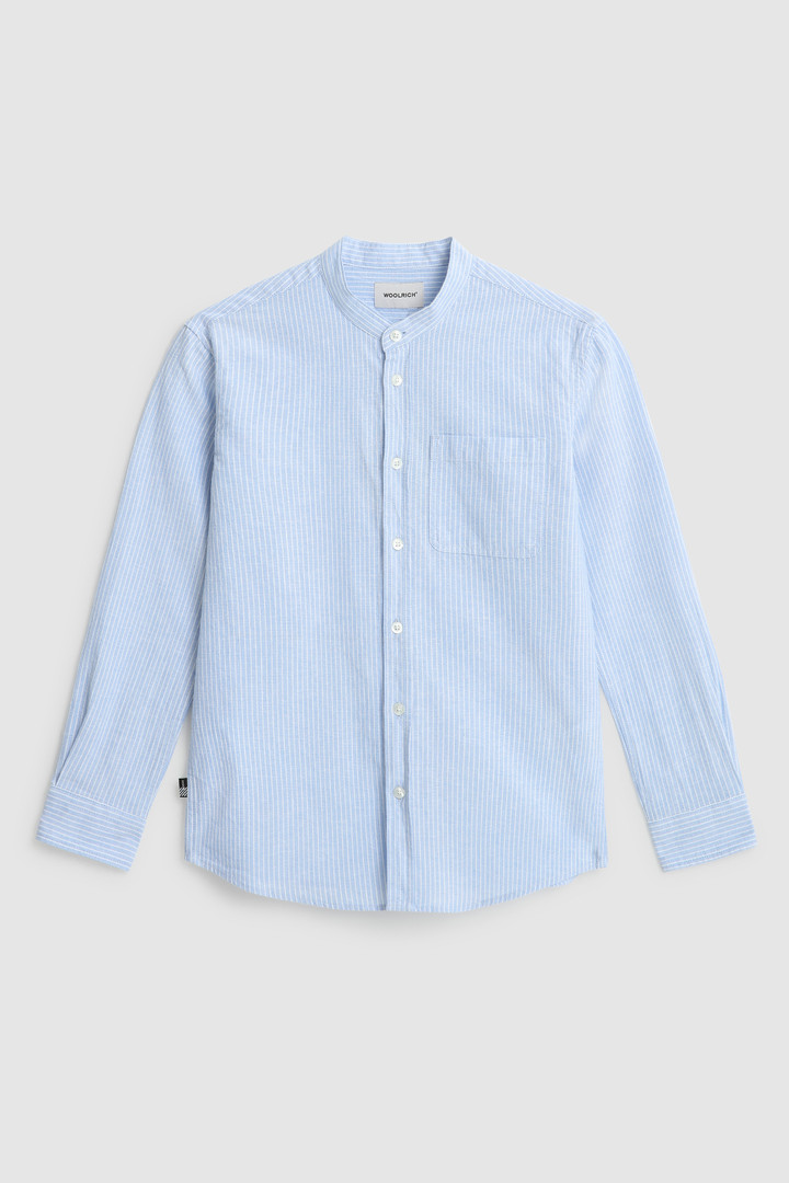 Cotton linen band collar shirt