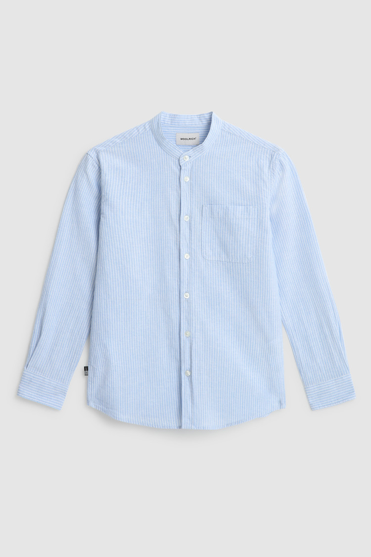Cotton linen band collar shirt