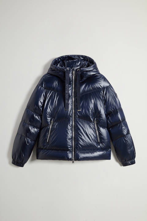 Aliquippa Short Down Jacket in Glossy Nylon Blue | Woolrich