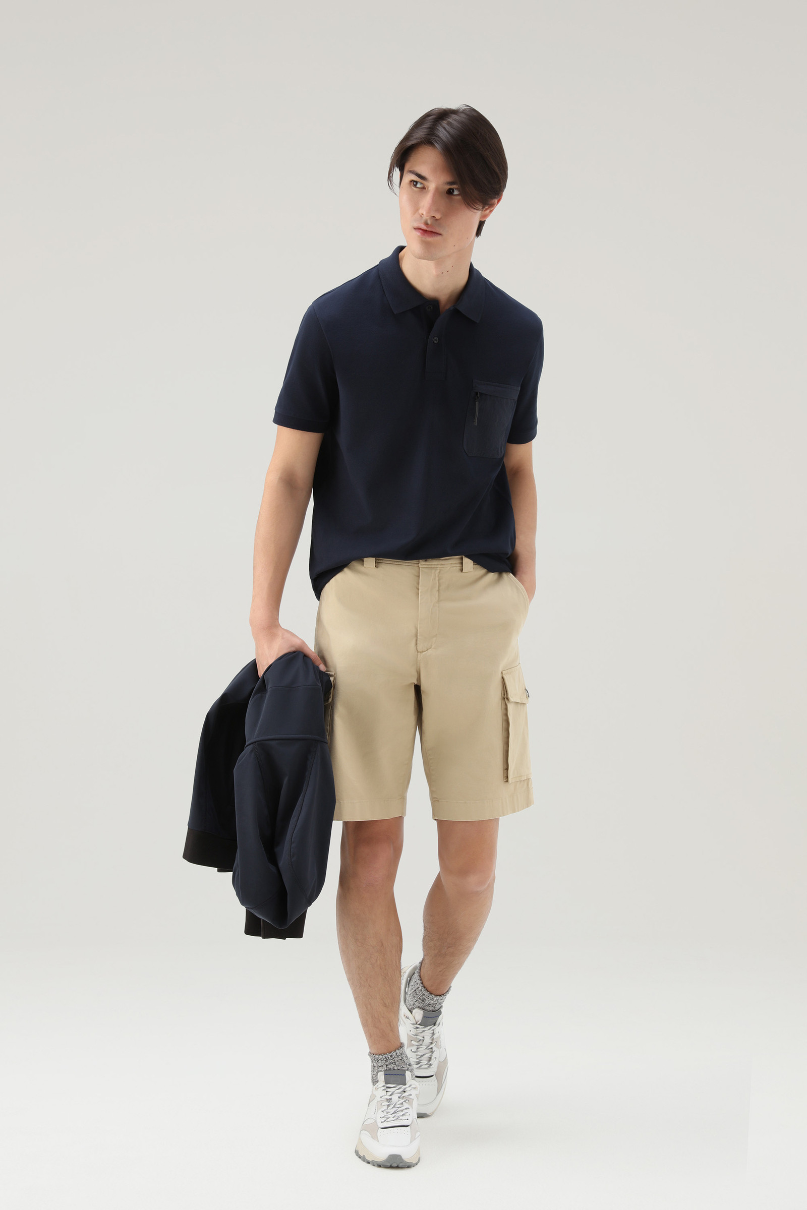 Kurzärmeliges Poloshirt aus Stretch-Baumwollpikee blau photo 2 | Woolrich