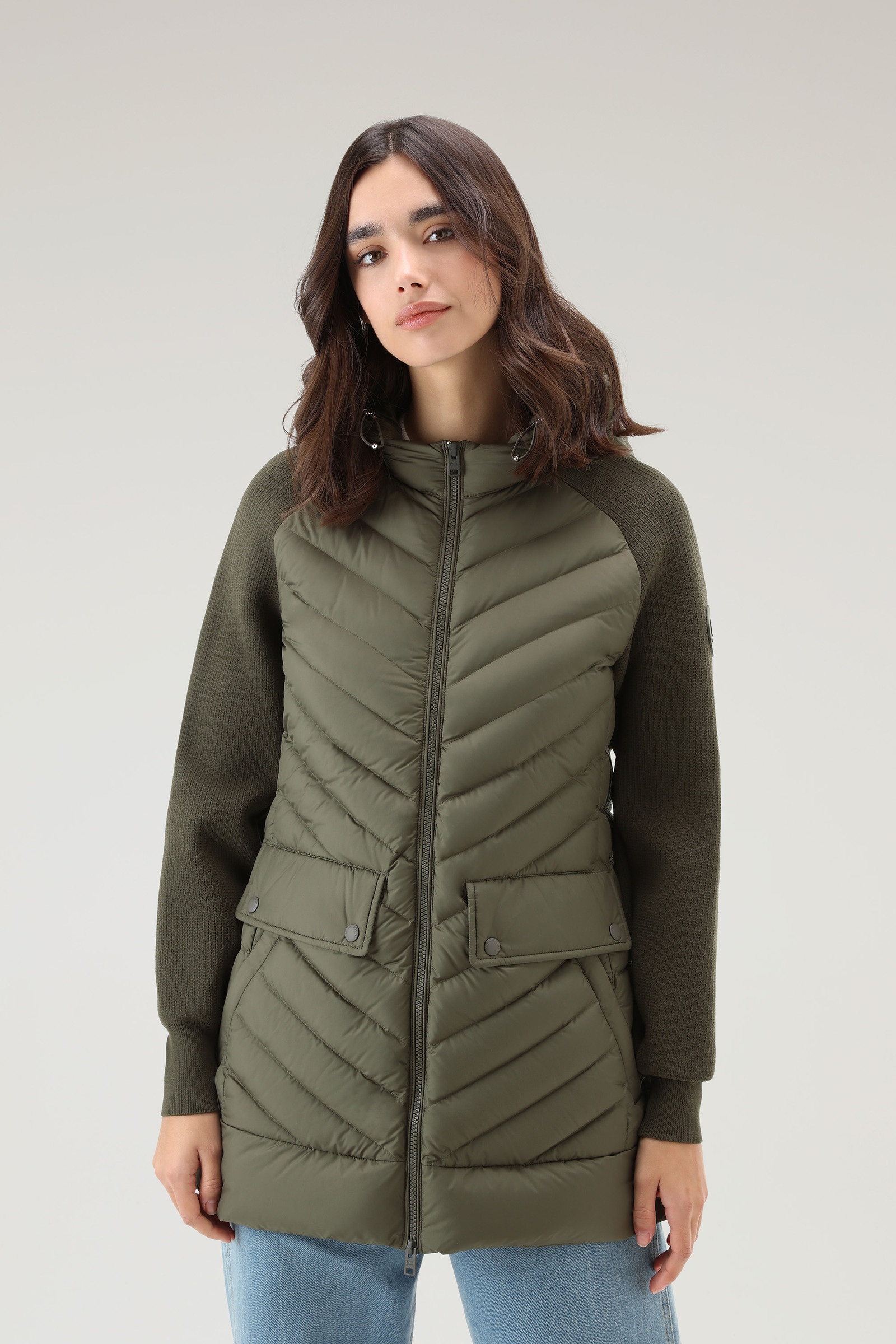 Quilted Hybrid Jacket with Detachable Hood Green | Woolrich