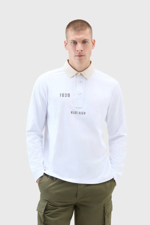 Long-Sleeved Polo Shirt in Pure Cotton White | Woolrich