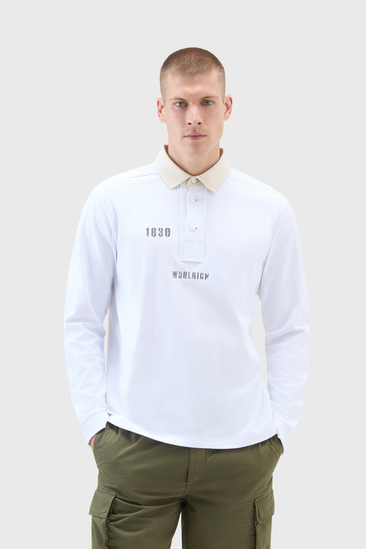 Long-Sleeved Polo Shirt in Pure Cotton White photo 1 | Woolrich