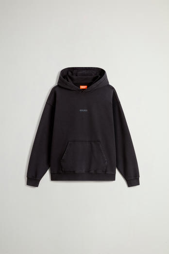 Teen Boys’ Garment-Dyed Pure Cotton Hoodie with Rear Print Black | Woolrich