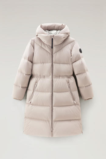 Long Down Parka in Stretch Nylon with Detachable Hood Gray | Woolrich