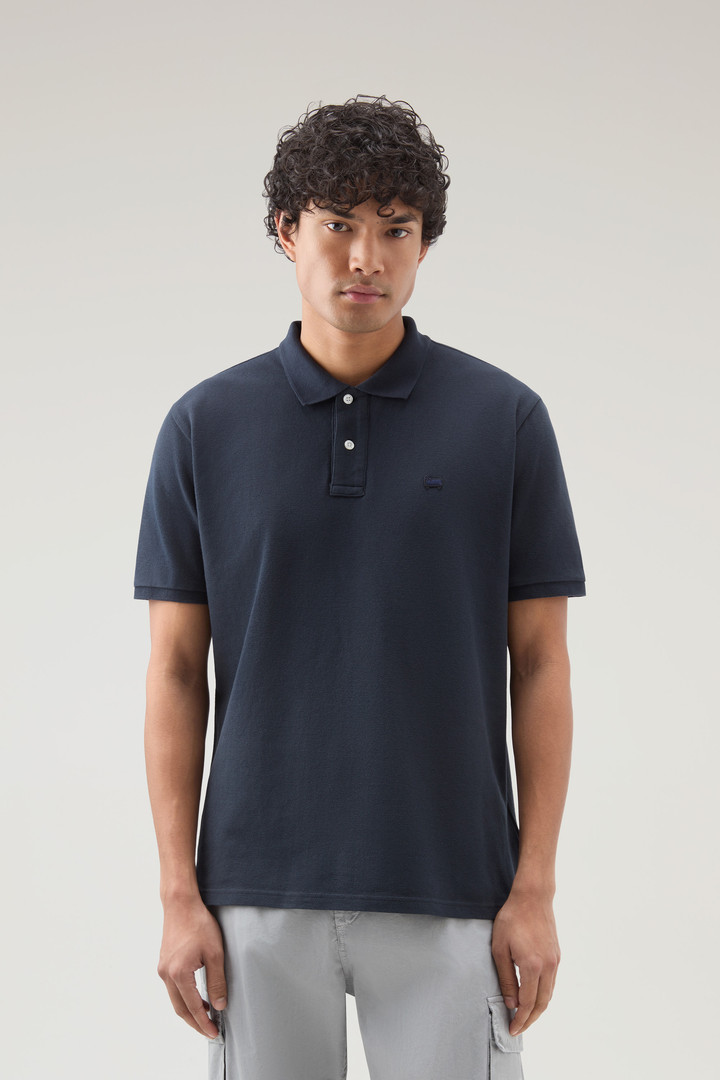 Woolrich Men Piquet Polo Shirt in Pure Cotton Blue Size M