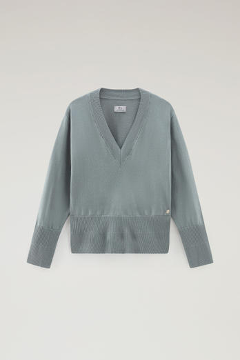 V-Neck Sweater in Cotton and Cashmere Green | Woolrich