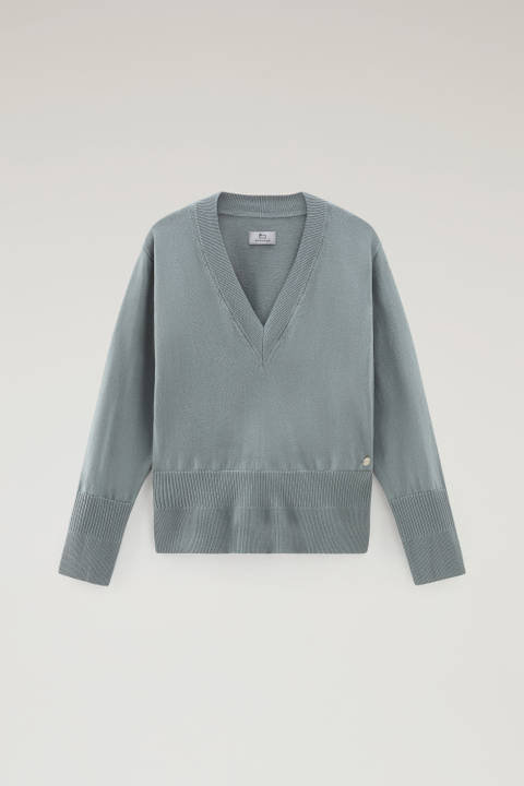 V-Neck Sweater in Cotton and Cashmere Green photo 2 | Woolrich