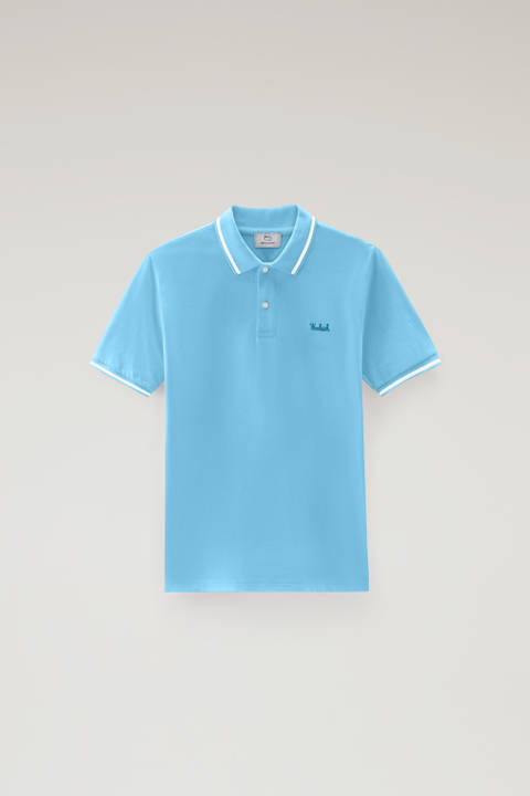 Monterey Polo Shirt in Stretch Cotton Piquet with Striped Edges Blue photo 2 | Woolrich