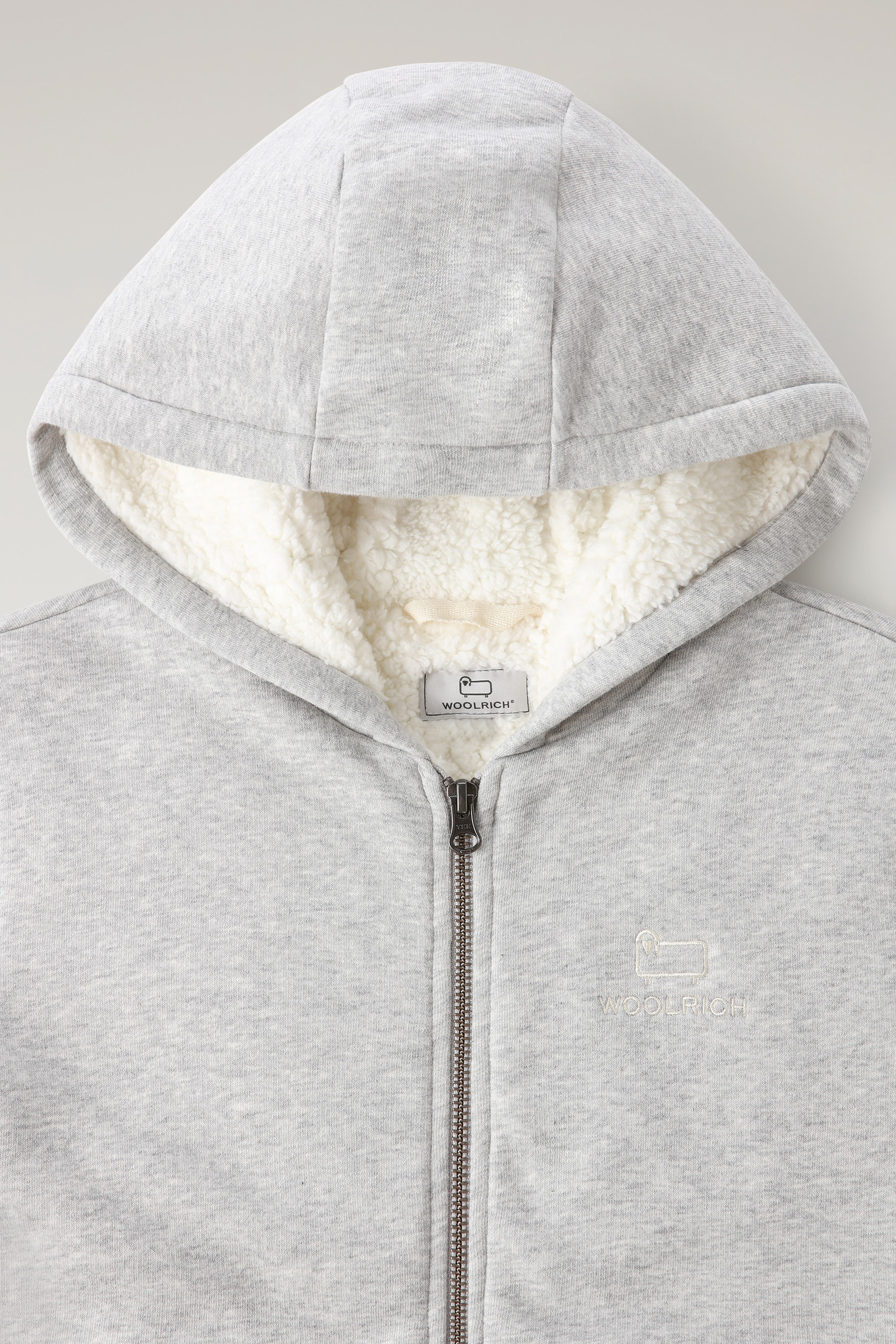 Kids' Hoodie in Cotton Fleece with Sherpa Lining Grey photo 3 | Woolrich