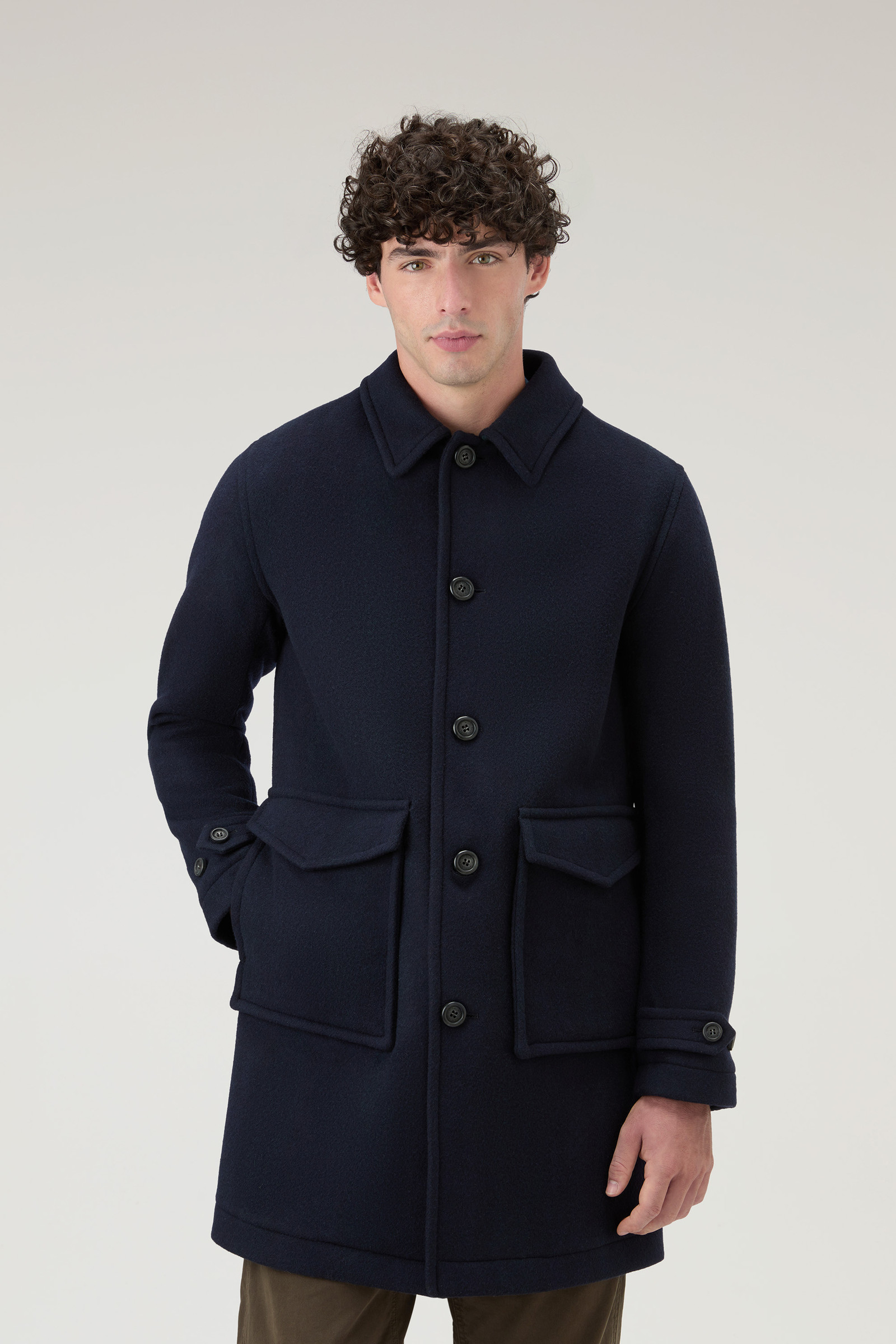 Men's Coat in Recycled Italian Wool Blend Blue | Woolrich USA