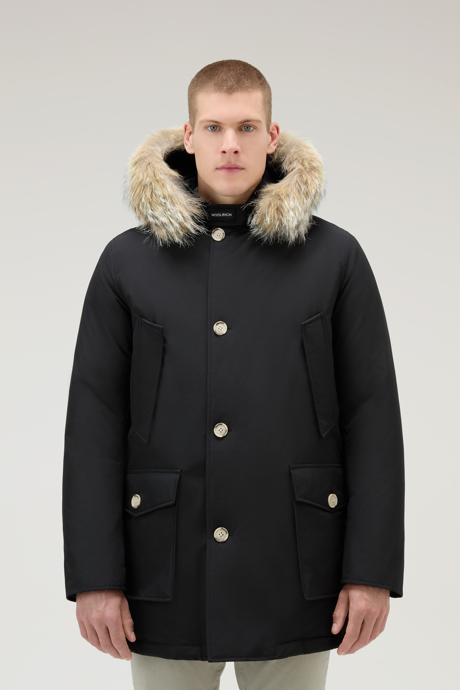 Arctic Parka in Ramar Cloth with Detachable Fur Trim Black