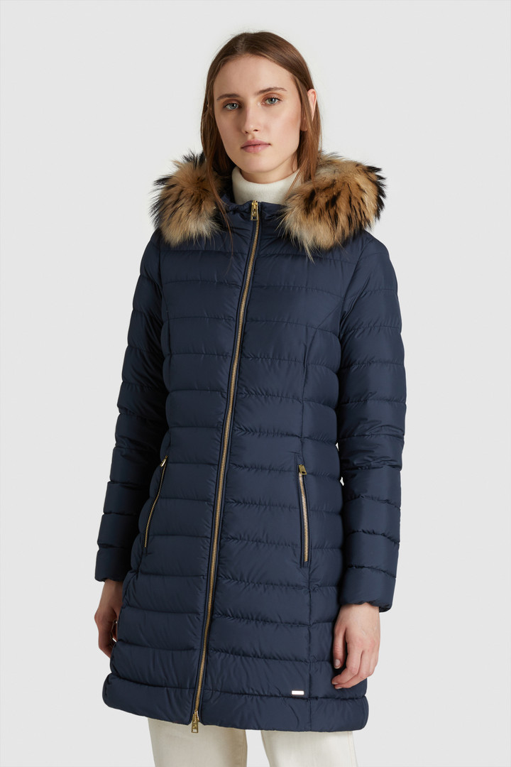 navy long padded jacket