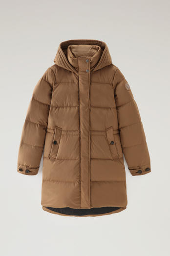 Hooded Alsea Down Jacket in Stretch Nylon Brown photo 1 | Woolrich