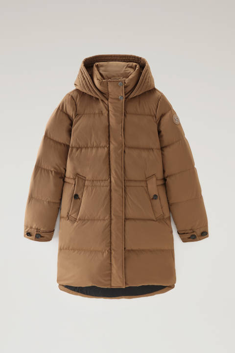 Hooded Alsea Down Jacket in Stretch Nylon Brown | Woolrich