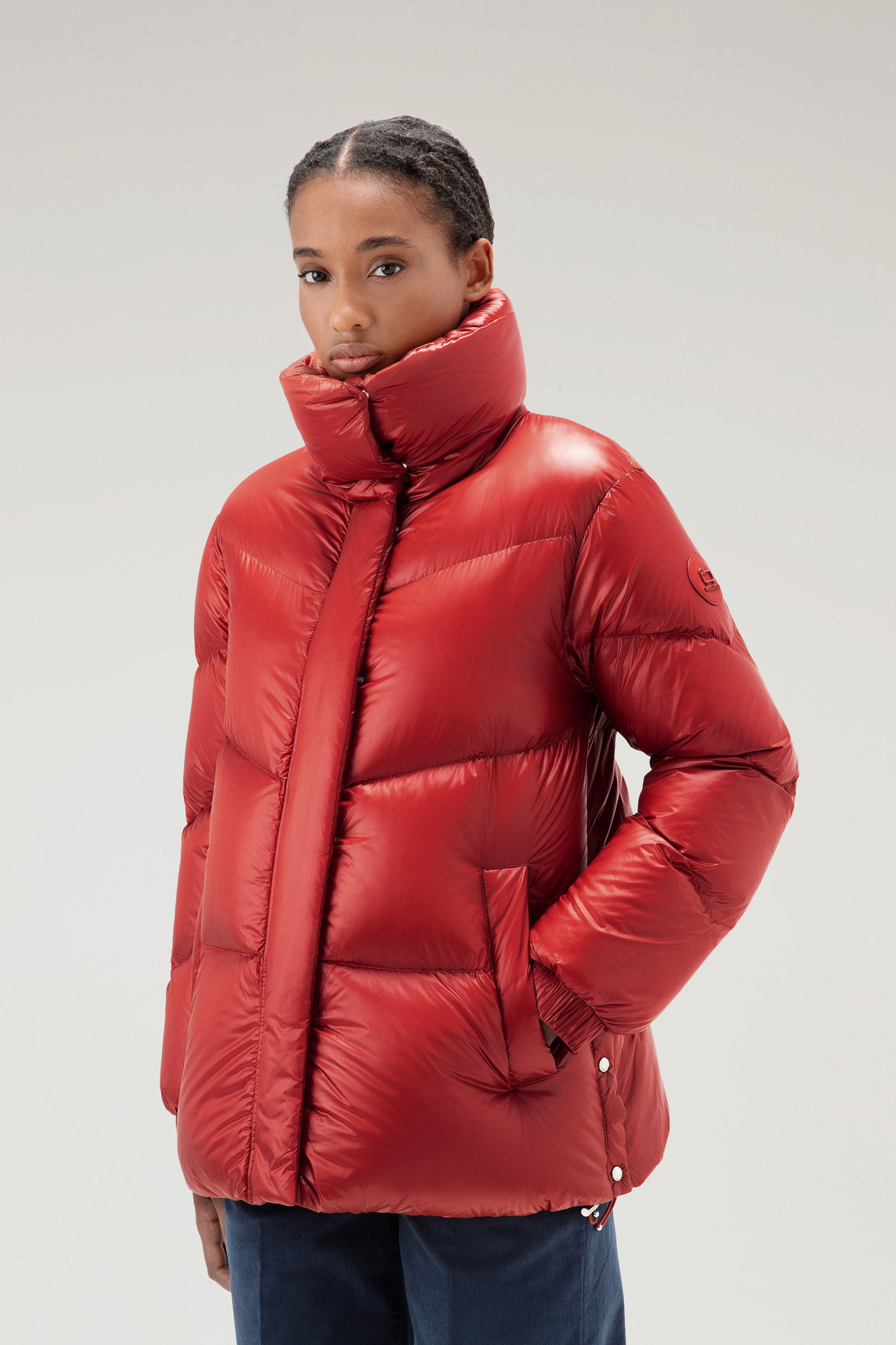 Women's Aliquippa Down Jacket in Glossy Nylon Red | Woolrich USA