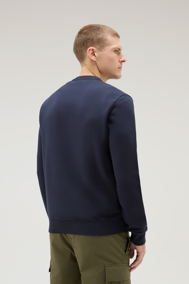 Sweat-shirt à col rond en coton mélangé avec logo brodé Bleu photo 3 | Woolrich