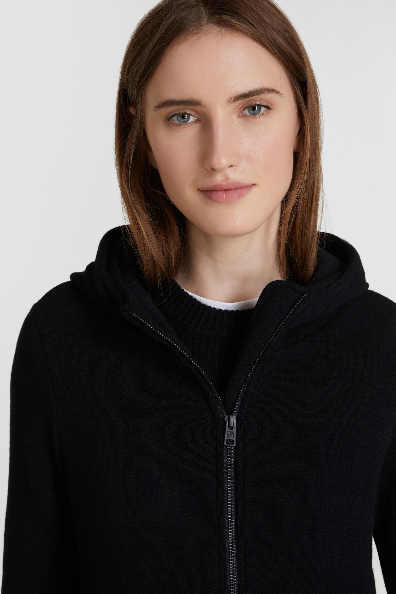 Felpa In Lana E Cotone Con Cappuccio E Zip