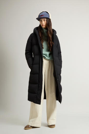 Long Cloud Down Jacket in Stretch Nylon with Matte Finish Black | Woolrich