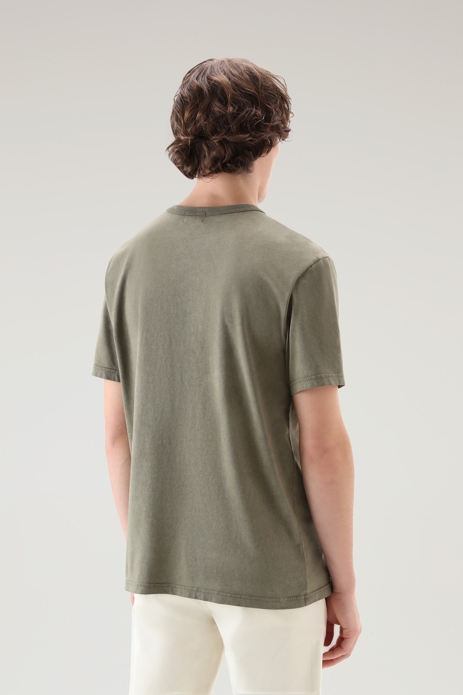 T-shirt in puro cotone tinto in capo con logo Sheep verde photo 3 | Woolrich