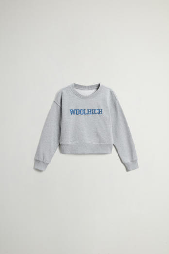Sudadera de cuello redondo para niña de puro algodón con logotipo Gris | Woolrich