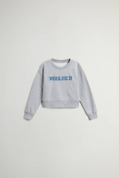 Girls' Crewneck Sweatshirt in Pure Cotton with Logo Gray | Woolrich