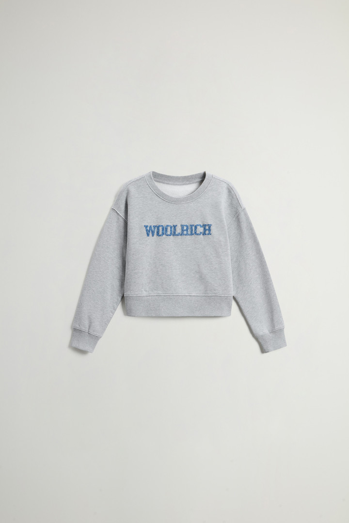 Girls Crewneck Sweatshirt in Pure Cotton with Logo gray Woolrich NO