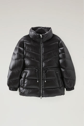 Aliquippa Down Jacket in Glossy Nylon with a Drawstring Waist Black | Woolrich