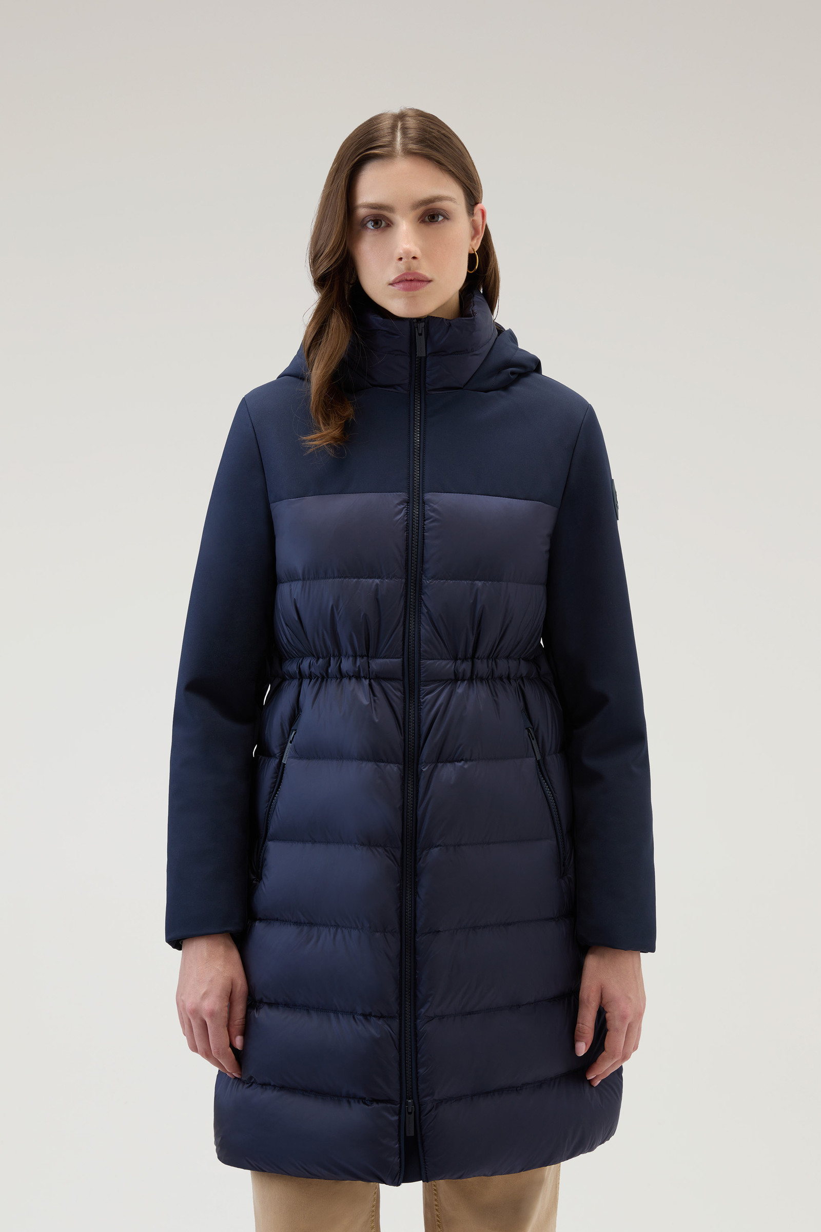 Women's Hybrid Quilted Parka in Tech Softshell Blue | Woolrich USA