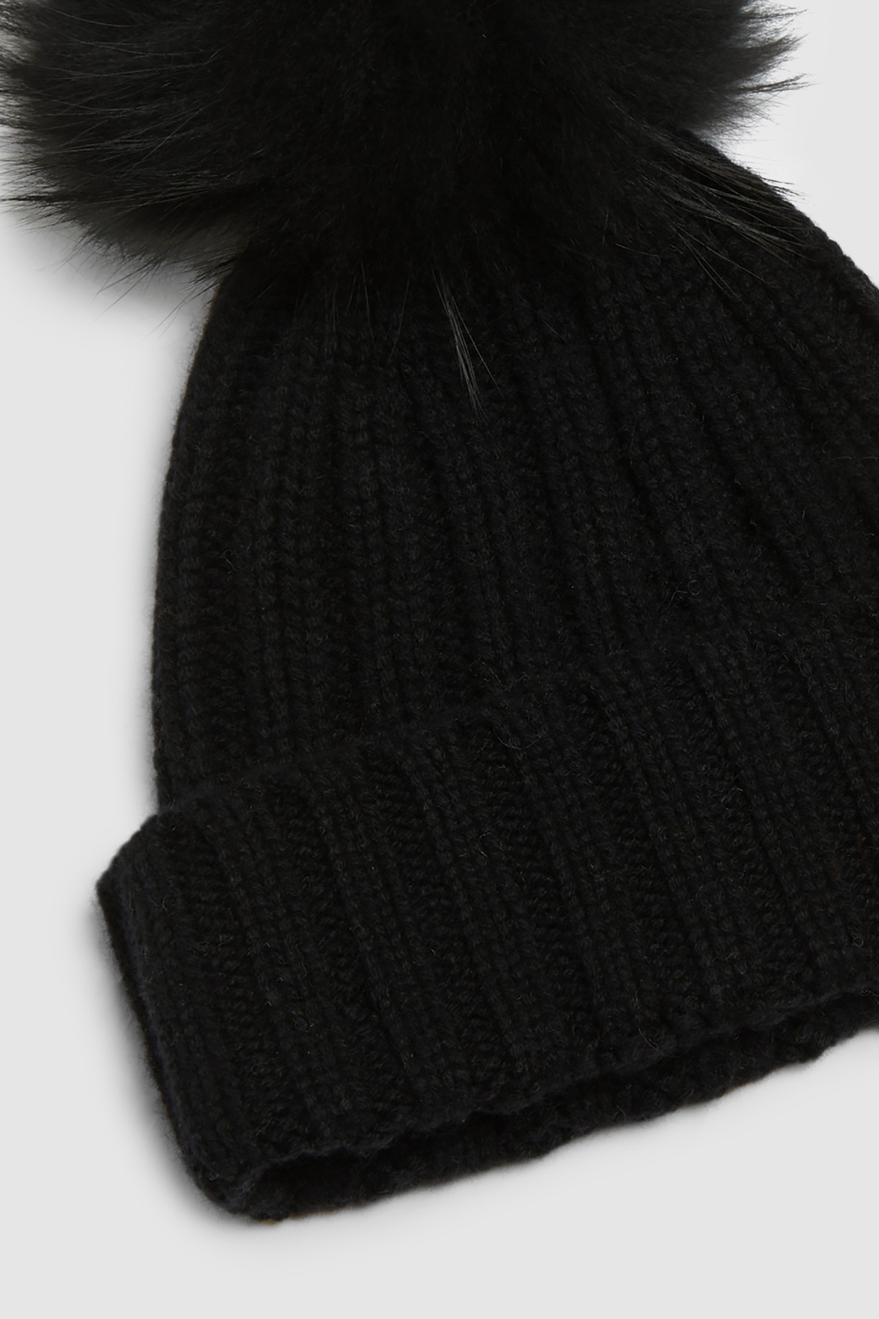 Cashmere Beanie With Racoon Fur Pompom