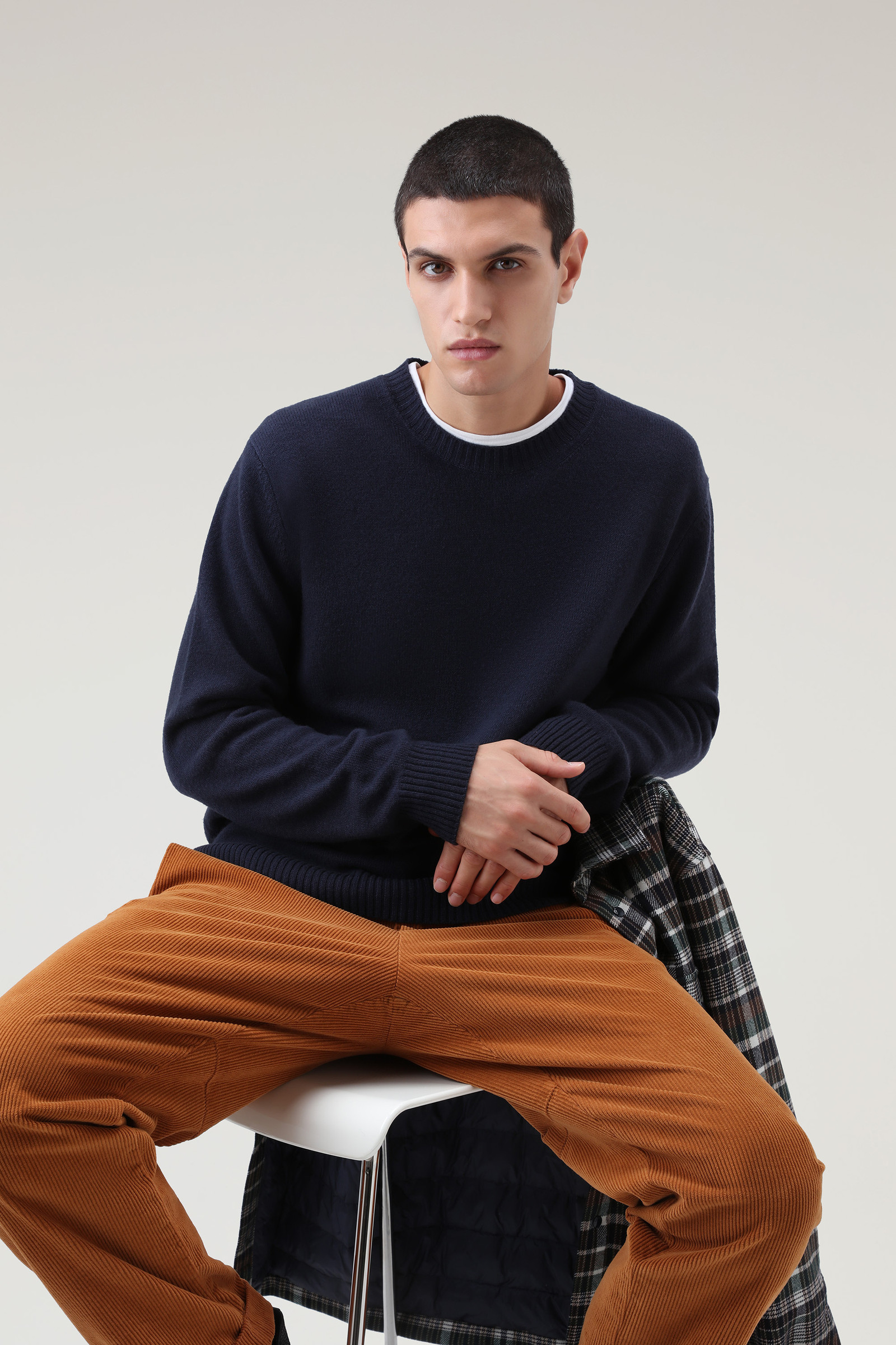 Achteraf geverfde trui met ronde hals van scheerwol blauw photo 4 | Woolrich