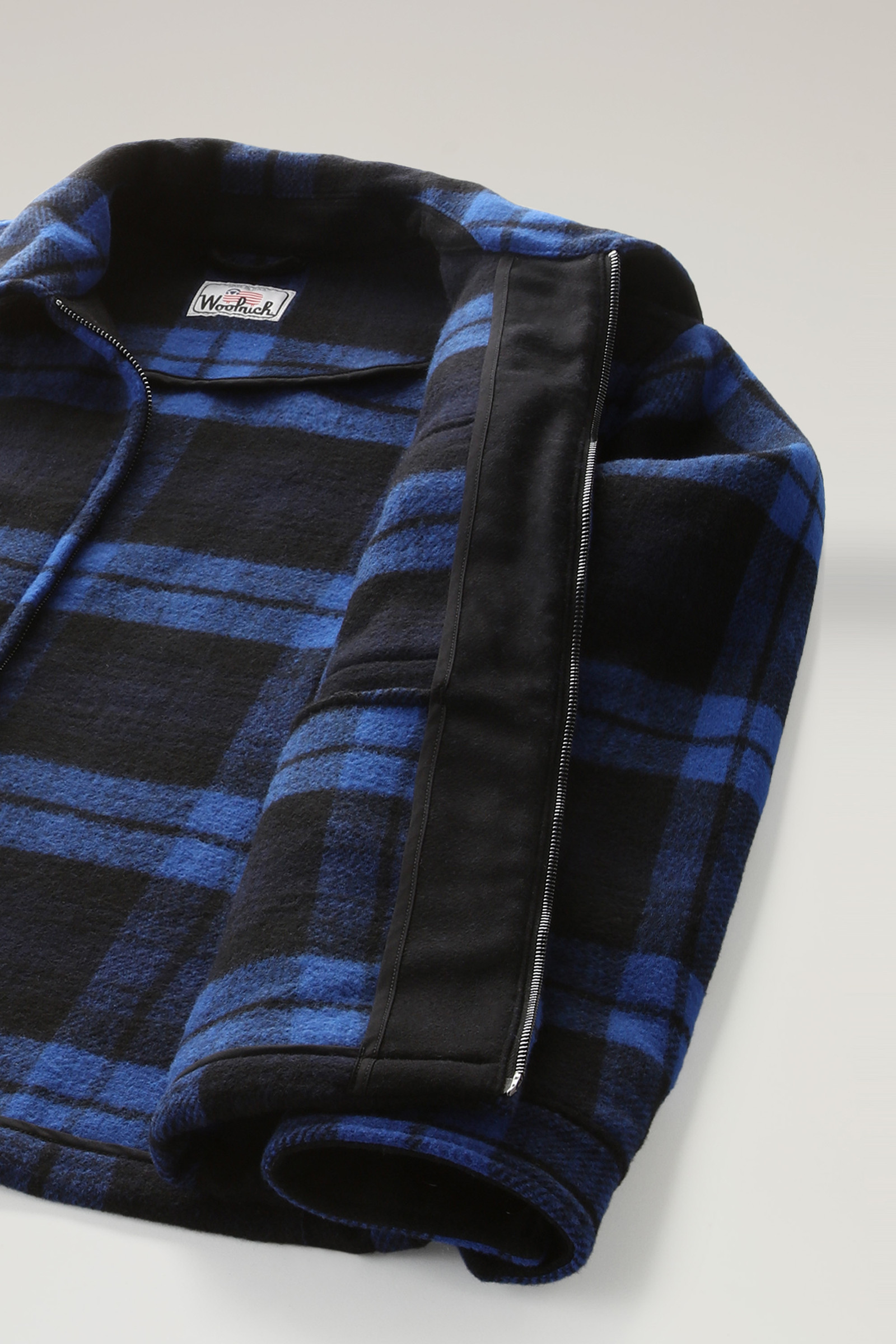 Wool Blend Zip-front Timber Plaid Flannel Overshirt - Men - Blue