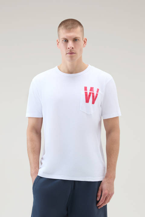 T-Shirt aus reiner Baumwolle mit kleiner Tasche Weiß | Woolrich