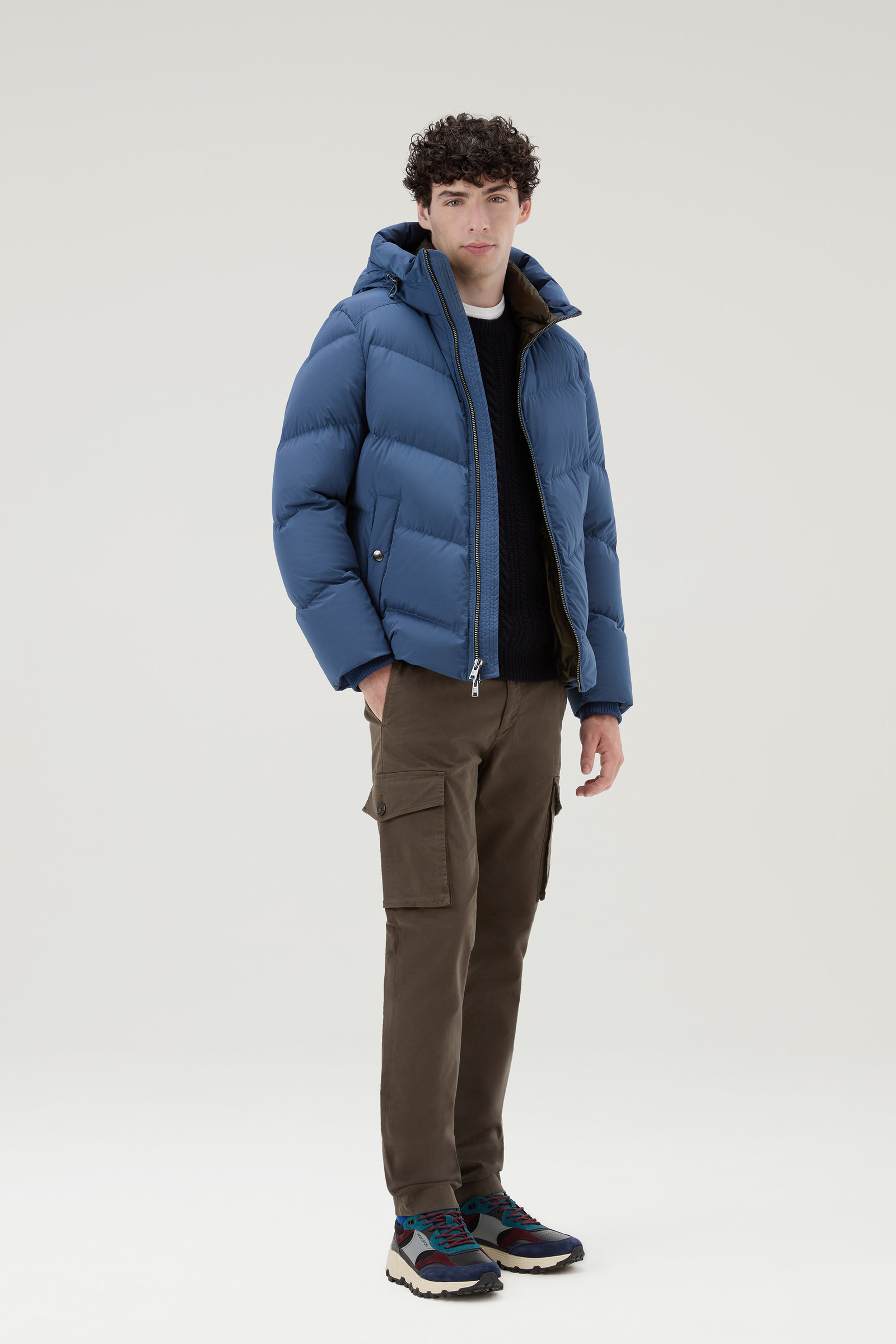 Men's Premium Down Jacket in Stretch Nylon Blue | Woolrich UK