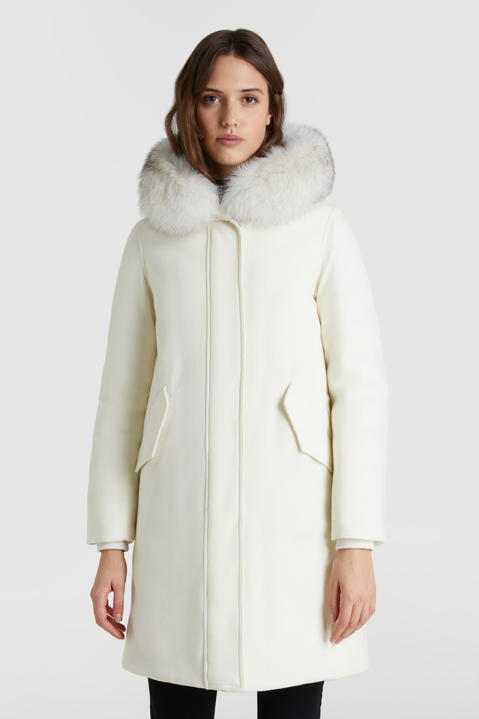 Carnation Parka in lana pregiata, con pelliccia volpe