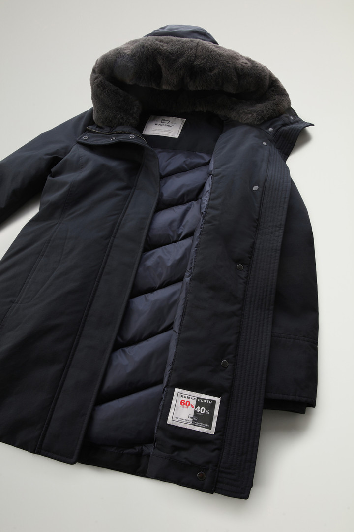 Boulder Parka in Ramar Cloth with Hood and Detachable Faux Fur Trim Blue photo 11 | Woolrich